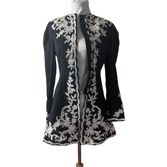 Vintage 90s MArie St. Claire Embroidered NAvy Blue Two Piece Suit Small - Picture 8 of 8